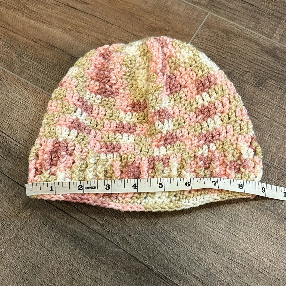 Handmade Child’s Crochet‎ Beanie Hat in Pink & Tan